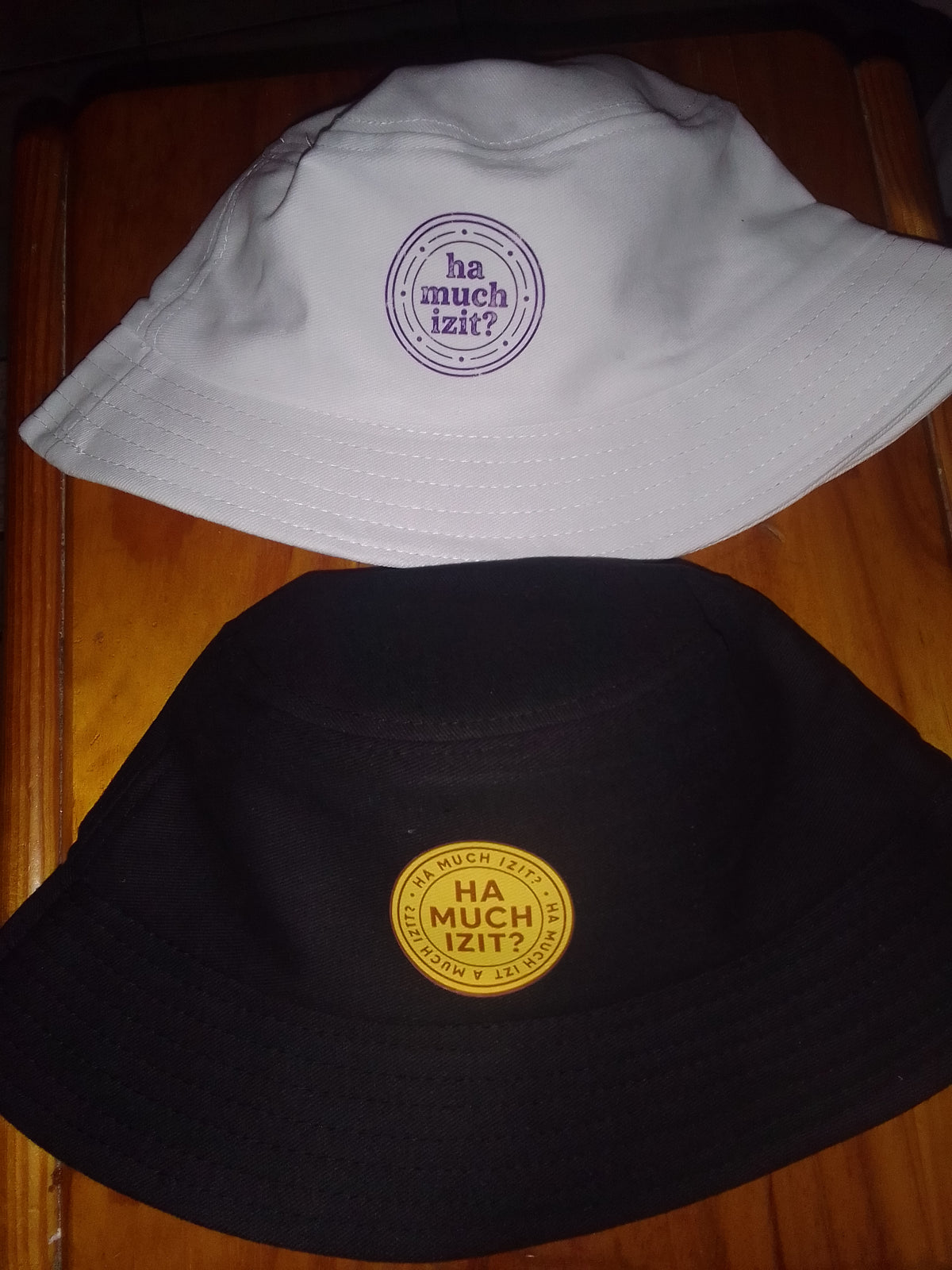 ha much izit? Classic black bucket hat